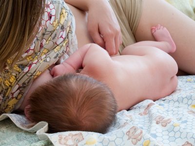 Best position for breasfeeding when in bed.