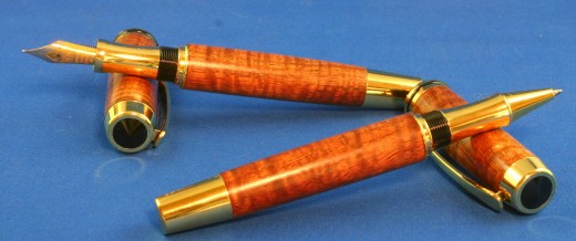 Curly KOA Pair: a fountain pen and rollerball made using curly KOA for the Hawaiian Islands.