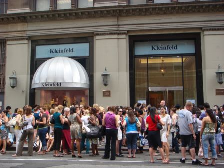 Brides line up for hours outside the Kleinfeld Blow Out Sale.