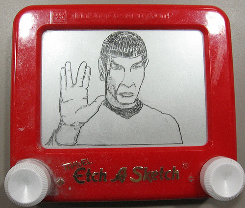 Mr Spock drawn on 1960's toy Etch a Sketch
