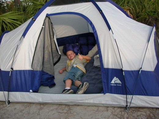 Our son in the tent.