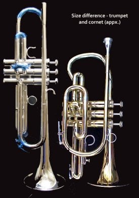 Note: The trumpet (left) is taller than a cornet.