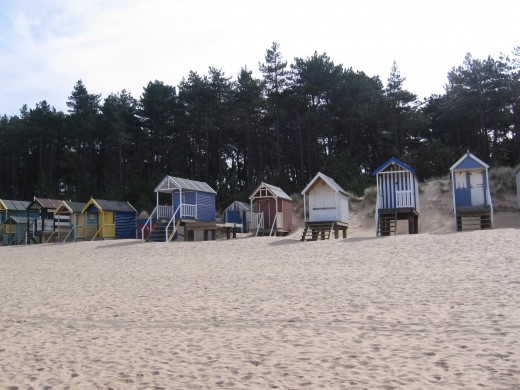 The little beach huts before the woods
