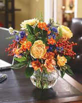 Coral & Blue Silk Centerpiece