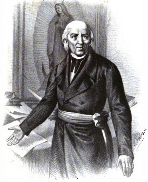Lithography of Fray Miguel Hidalgo, leader of the "Grito de Dolores" (Mexican 1810's claim for Independence). Notice the image of the Virgen de la Guadalupe on the background/Artist: Luis Garcs, 1873