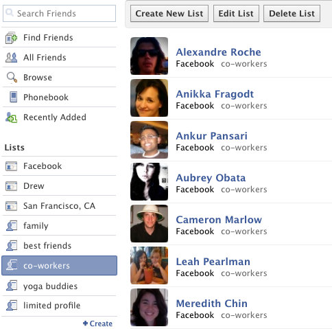 Inside FB - Create Friend List