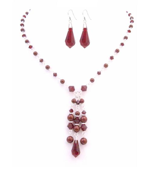 Siam Red Crystals & Pearls Teardrop Earrings Confetti Prom Jewelry 