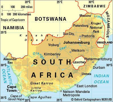 Map of South Africa from the Commonwealth website