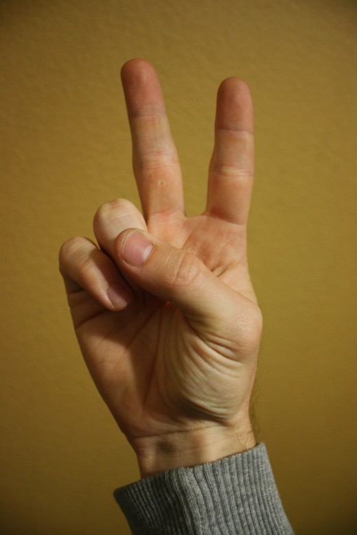 Index and middle fingers extended.