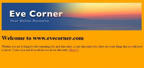 Eve Corner, Sample HTML web page
