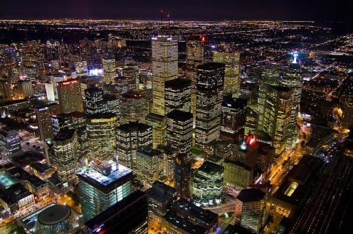 Toronto's financial district at night