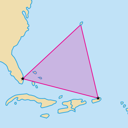 The Bermuda Triangle is mapped as the region in the illustration.