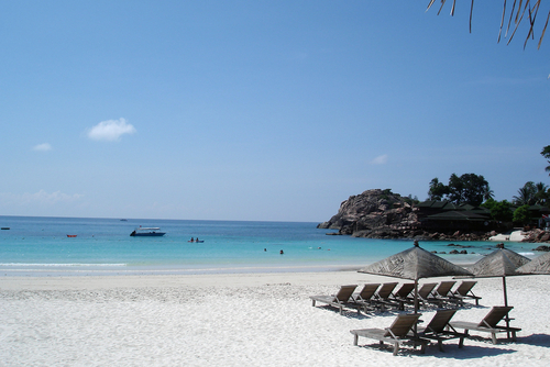 Postcard view of sandy white beach at Perhentian Besar