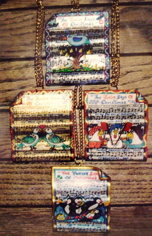 My Twelve Days Of Christmas ornaments, 100 art lovers purchased these sets from me....getting one every year for twelve years.