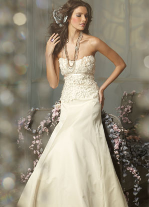 Jim Hjelm Bridal Gowns, Wedding Dresses: Style jh8001 Ivory Silk Taffeta princess formal bridal gown, strapless floral embroidered bodice, vanilla satin ribbon at empire, chapel train Jim Hjelm Bridal Gowns, Wedding Dresses: Style jh8001 Ivory Silk Taffeta princess formal bridal gown, strapless floral embroidered bodice, vanilla satin ribbon at empire, chapel train