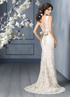 Jim Hjelm Bridal Gowns, Wedding Dresses: Style jh8904 Ivory Alencon lace over Champagne Charmeuse modified A-line bridal gown, scallop bateau neckline, V-back, wide Champagne silk moire ribbon, sweep train Jim Hjelm Bridal Gowns, Wedding Dresses: Style jh8904 Ivory Alencon lace over Champagne Charmeuse modified A-line bridal gown, scallop bateau neckline, V-back, wide Champagne silk moire ribbon, sweep train