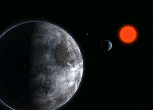 Gliese 581 c is depicted from nearby space in this artist's rendition.