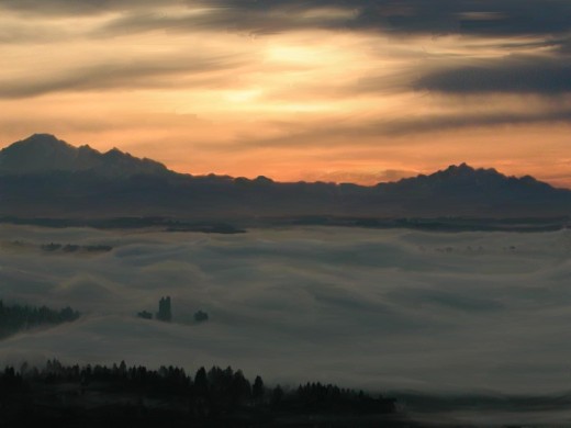 This Vancouver winter fog of early 2009 created a spectacular sunrise. Other than a fog, there was no storm.