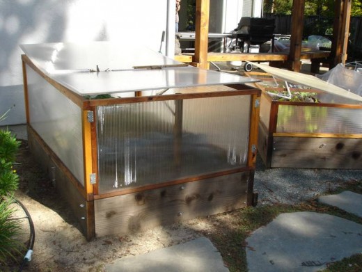 The raised bed serves as a mini-greenhouse in the winter.