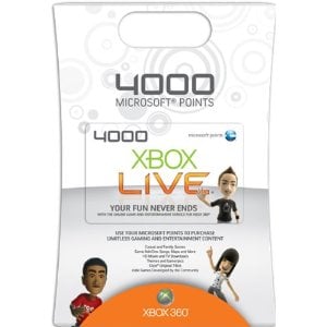 4000 Microsoft Points card which is used to buy products of the Xbox Marketplace.   Picture from Amazon.com