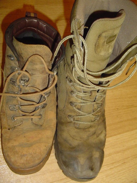 Yes, both of these look quite ugly, but they have seen a lot of action and have never been cleaned! Nike ACG on the left, Bates M9 on the right