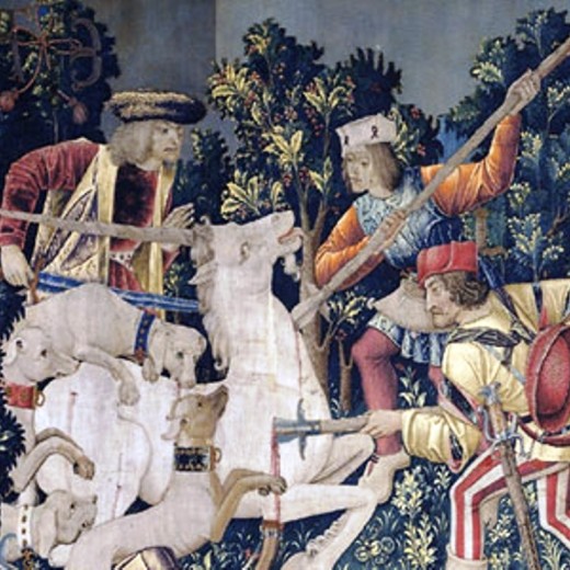 Detail from "The Unicorn is Killed and Brought to the Castle", a tapestry on display in the Cloisters Museum (New York) 