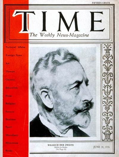 Kaiser Wilhelm II on the cover of Time Magazine