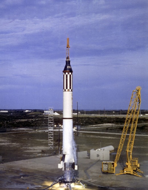 Grissom is launched into space atop a Redstone rocket. Photo courtesy of NASA.