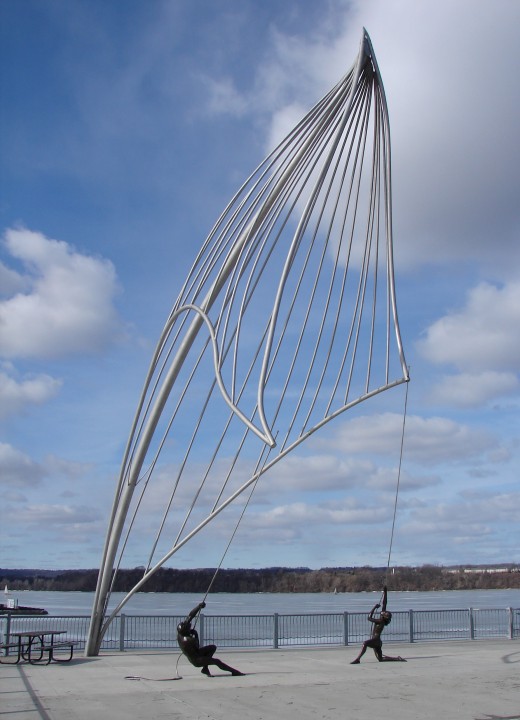 A Sailing Sculpture along Hamilton's waterfront.