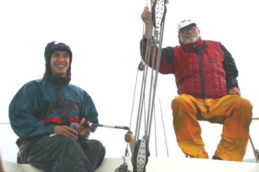 Ralph Deeds and George Macon on rainy Lake St Clair