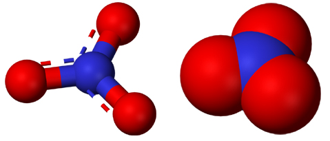Balls/stick structure & Space-filling model of the nitrate ion