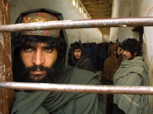 Taliban fighters in custody in northern Afghanistan in January 2002 