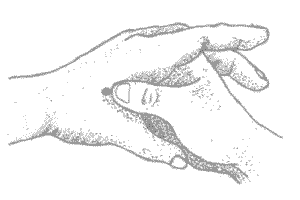 Acupressure- Squeezing the muscle between the thumb and pointer. 