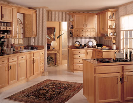 kitchen cabinets that could be used in the bathroom - classic cherry raised panel with arched glass front doors