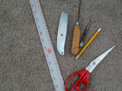 Gather together the tools needed for the table skirt project.