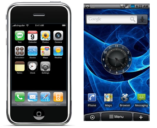 The iPhone standard black background vs Android's customizable background.