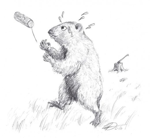 Woodchuck chucking wood.  (Yes, I switched art styles on you; my daughter got bored so I'm stuck doing the rest myself.)