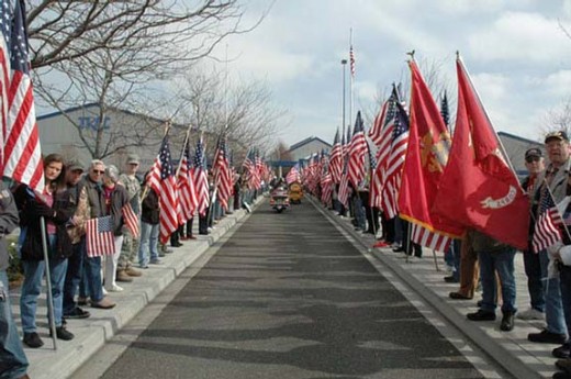 The Patriot Guard line the streets