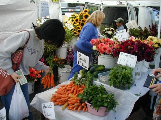 Choosing fresh produce at market