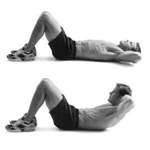 Black and White Photos of a Man Starting and Ending with Proper Form for a Sit-up