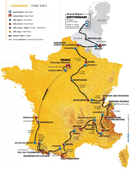 The 2010 Tour De France route