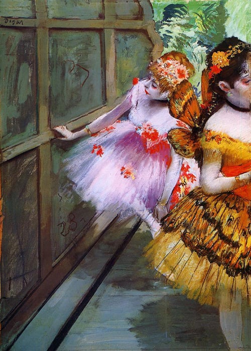 I love the vivid colours used in 'Ballet Dancers in Butterfly Costumes'. These colours are achieved through the use of gouache.