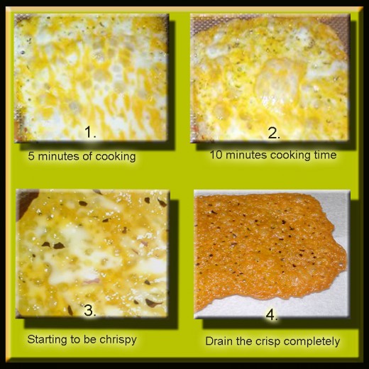 Cooking stages of cheese crisps