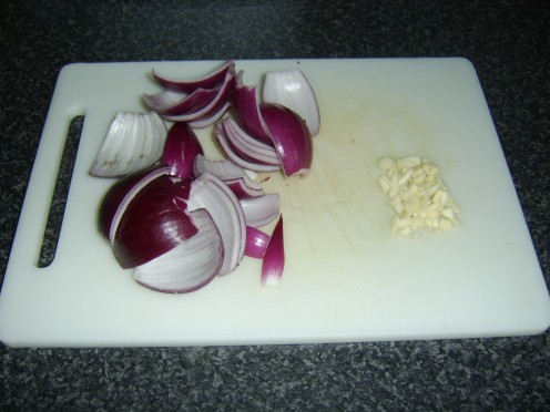 Chopped Red Onion and Garlic