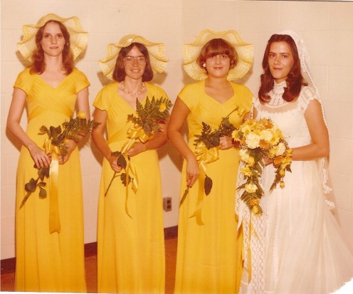 Lynda on her wedding day, 1978. I'm on the far left.