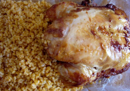 "Leftover bulgur pilaf and chicken, a common sight inside a foodkeeper in my fridge."  (Photo by Loren Akten)