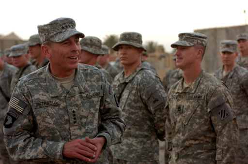 General David Petraeus, Multi-National Force - Iraq commander, visits with Soldiers of the 4th Brigade Combat Team, 3rd Infantry Division at FOB Kalsu July 6. Petraeus gave coins to 4th BCT Soldiers as thanks for their service in support of Operation