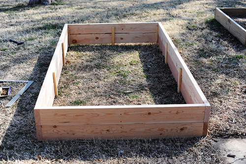 completed wooden raised bed garden