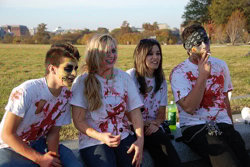 Friends can enjoy moving in mini zombie-packs and coordinating dress.