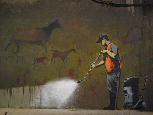Banksy gets ironical with his "Council Graffiti Remover" piece.